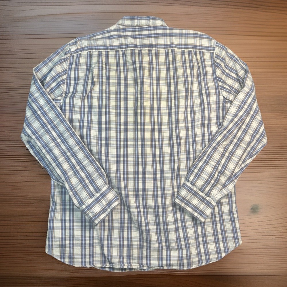 J.Crew Shirtings XL Plaid Button Down Shirt Tailored Fit Blue Brown Cotton Mens - Picture 4 of 5